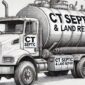 Sketch of septic pump truck with CT Septic & Land Repair on the side.