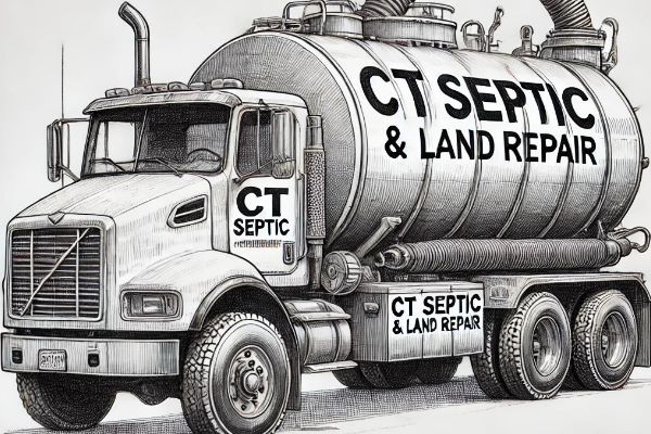 Sketch of septic pump truck with CT Septic & Land Repair on the side.